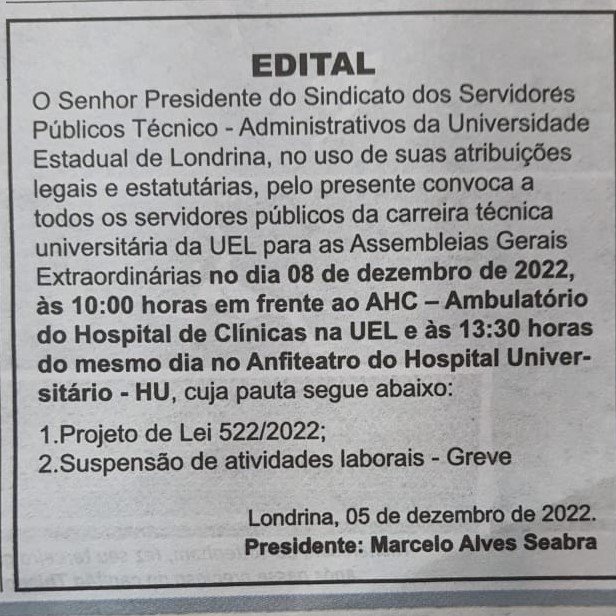 EDITAL - Convocação de Assembleia